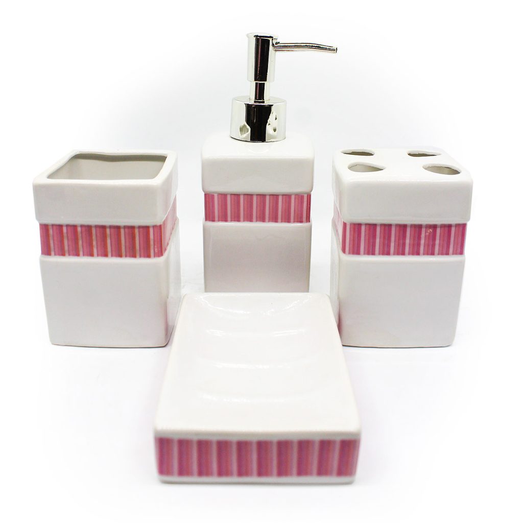 Buy Four pc Bathroom Set with Pink Design in Barbados | Fashionation