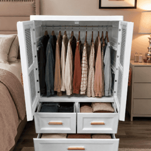 Wardrobe Closet with Hanging Rod & 3 Storage Drawers