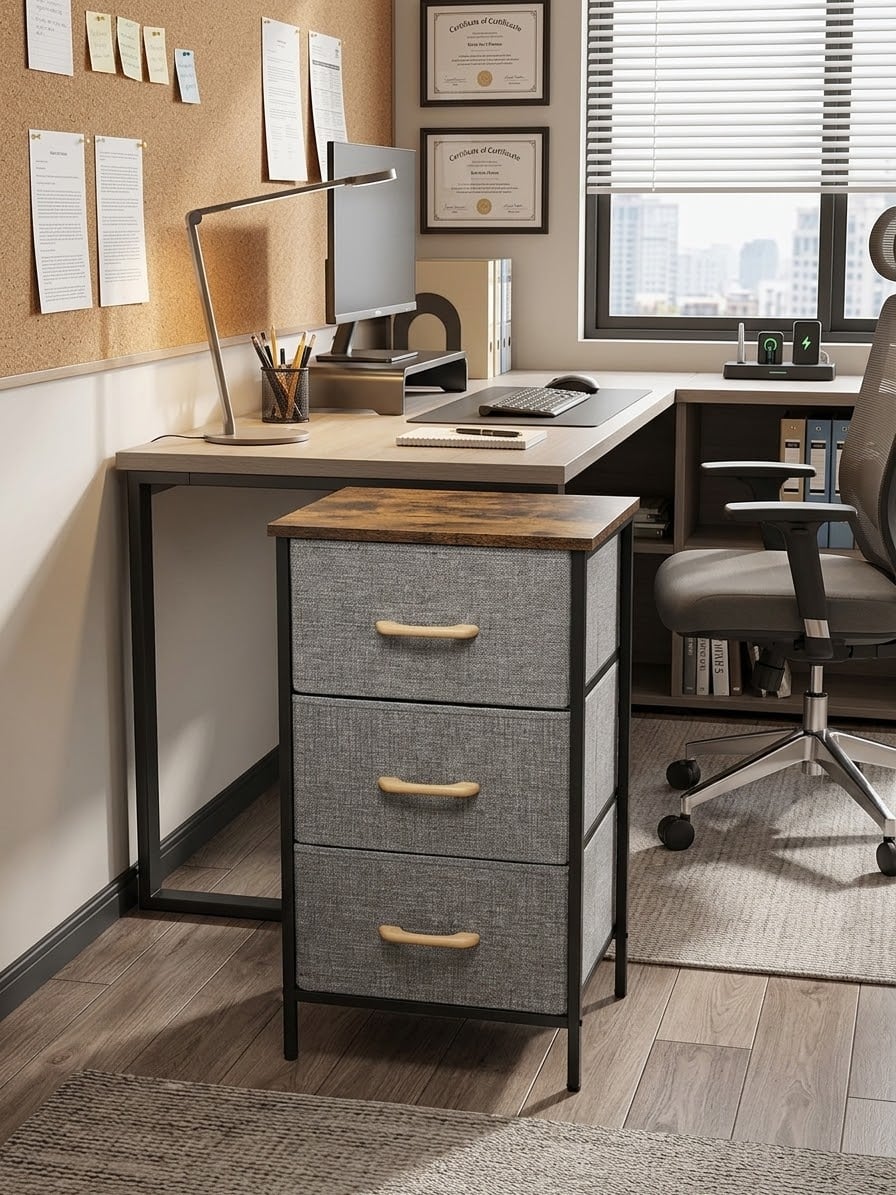 3-Drawer Fabric Storage Dresser with Wooden Top