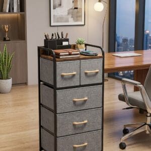 5-Drawer Fabric Storage Dresser with Wooden Top