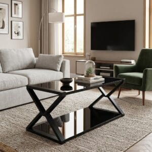 Modern 2-Tier Black Glass Coffee Table