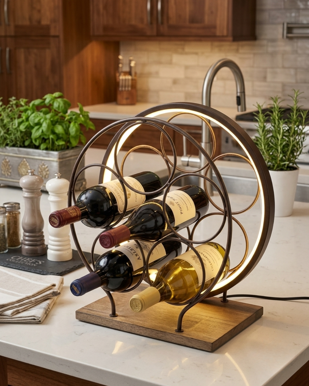 LED Illuminated Circular Countertop Wine Rack