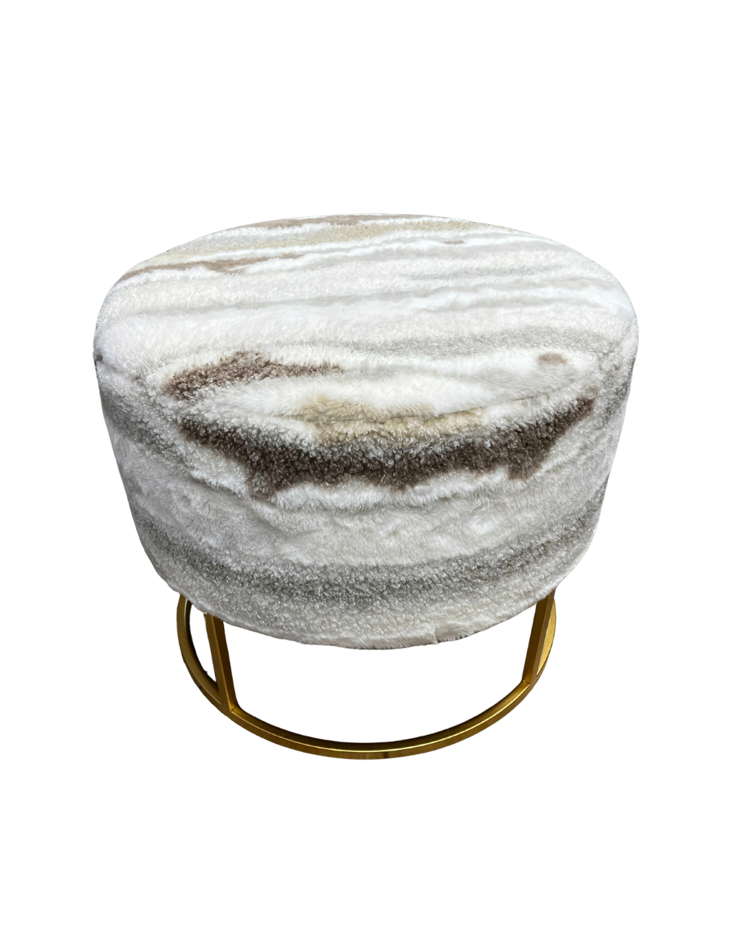 Marble-Patterned Faux Fur Vanity Stool
