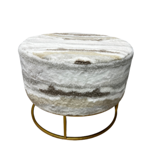 Marble-Patterned Faux Fur Vanity Stool