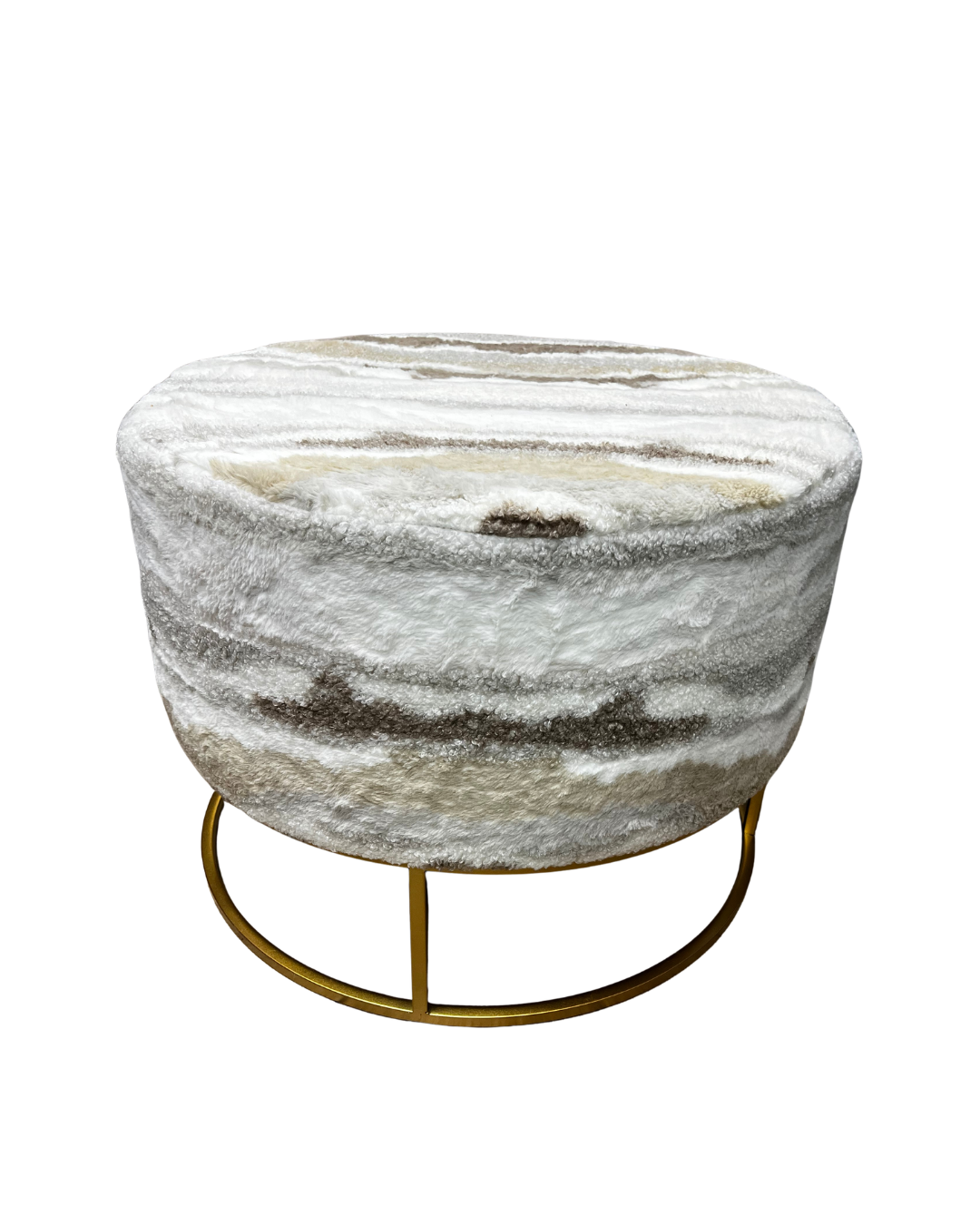 Marble-Patterned Faux Fur Vanity Stool