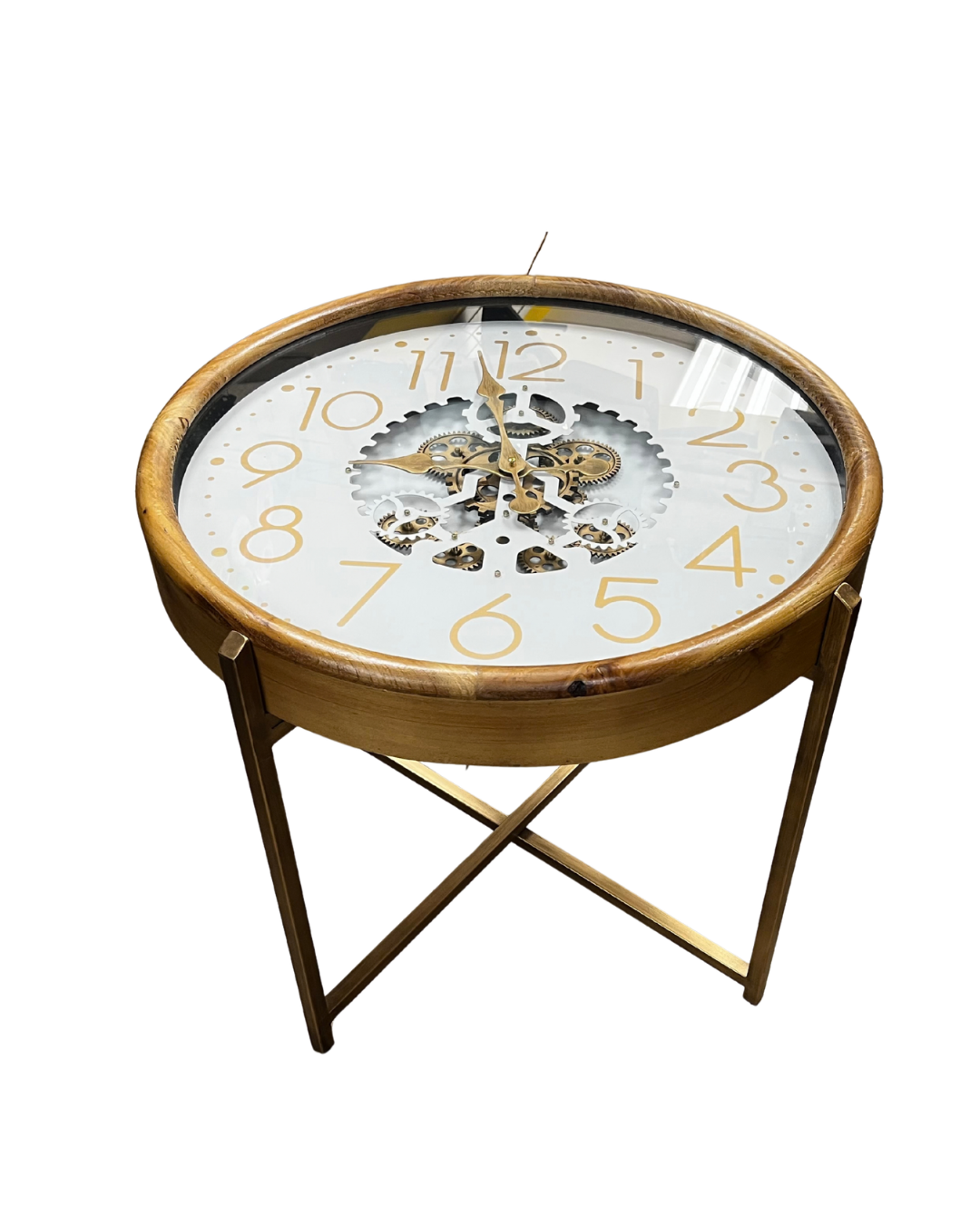 Industrial Steampunk Moving Gear Clock Side Table