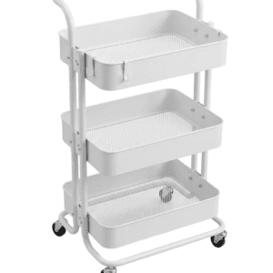 3-Tier Metal Rolling Utility Cart with Mesh Baskets