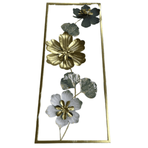Metal Floral & Ginkgo Leaf Rectangular Wall Hanging
