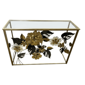 Modern Floral Metal & Glass Console Table