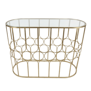 Modern Oval Gold Geometric Wire Frame Console Table