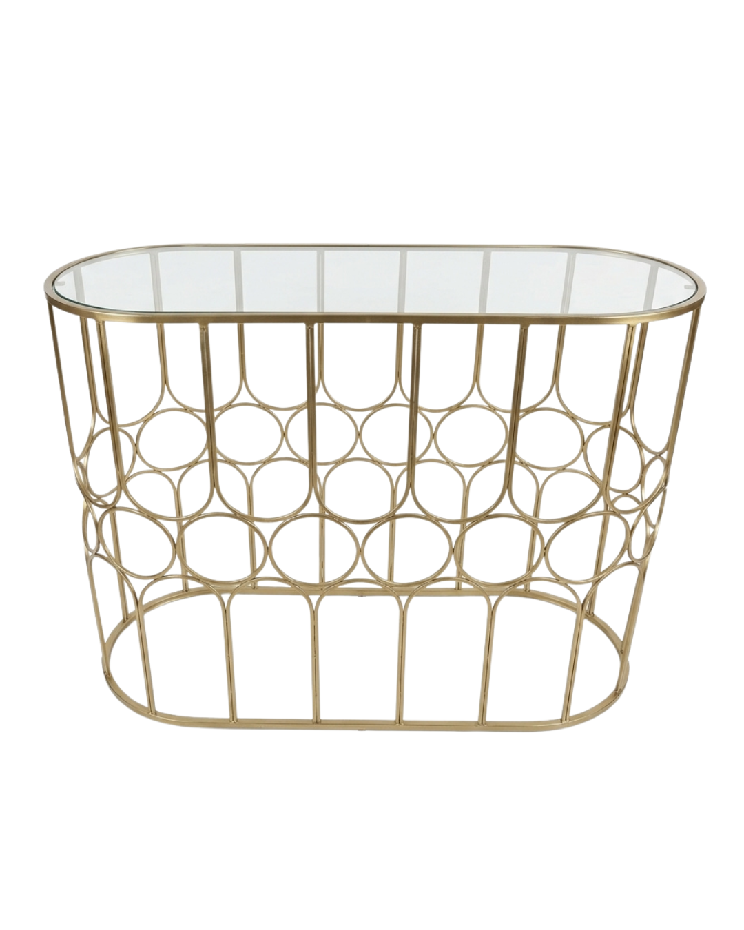 Modern Oval Gold Geometric Wire Frame Console Table