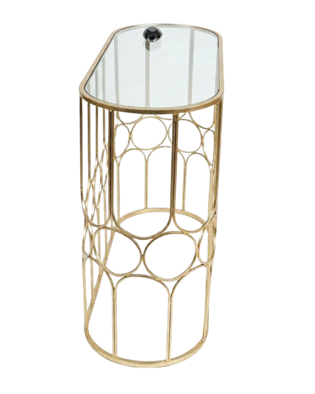 Modern Oval Gold Geometric Wire Frame Console Table - Image 2