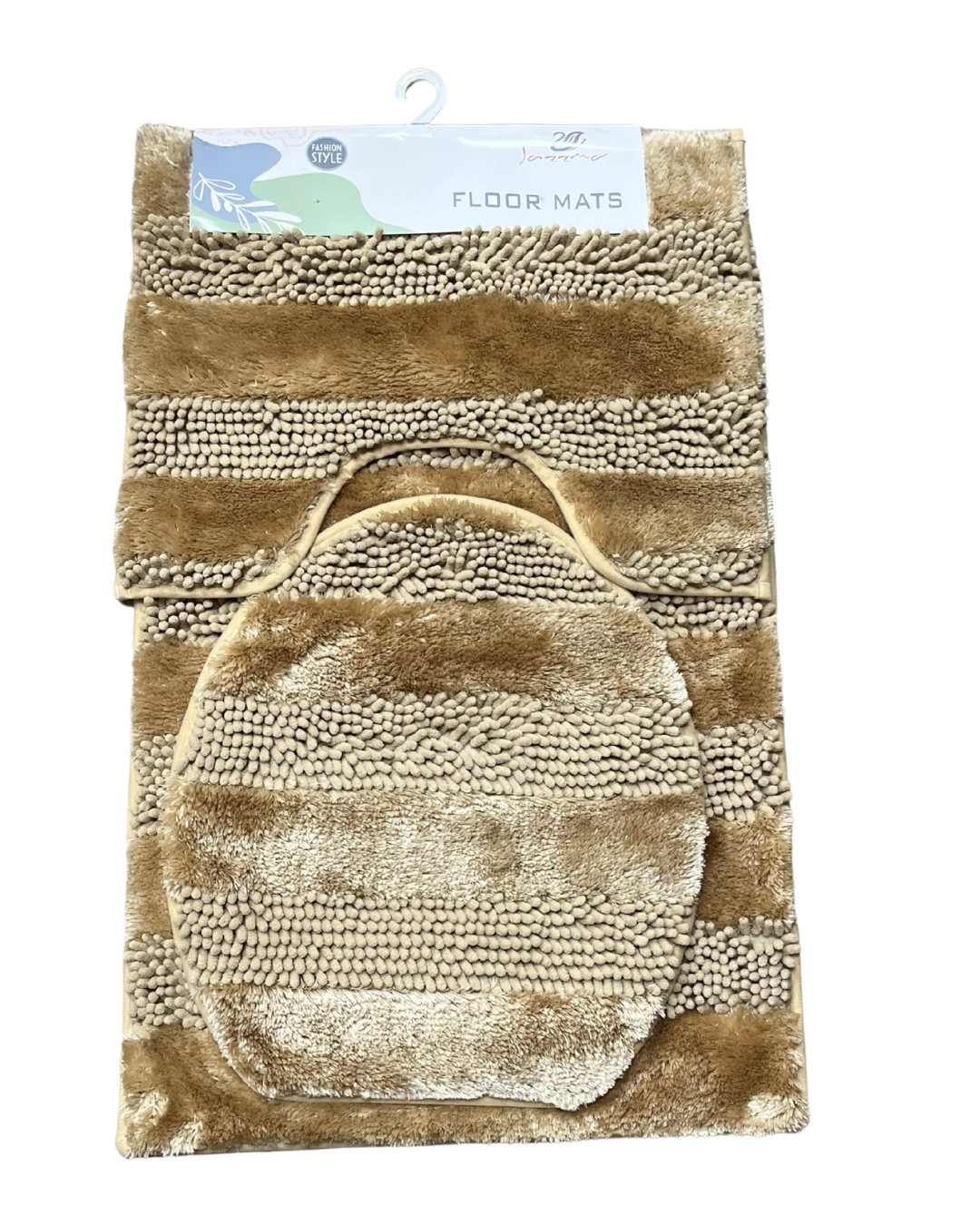 3-Piece Alternating Chenille & Shag Striped Bathroom Set - Image 3