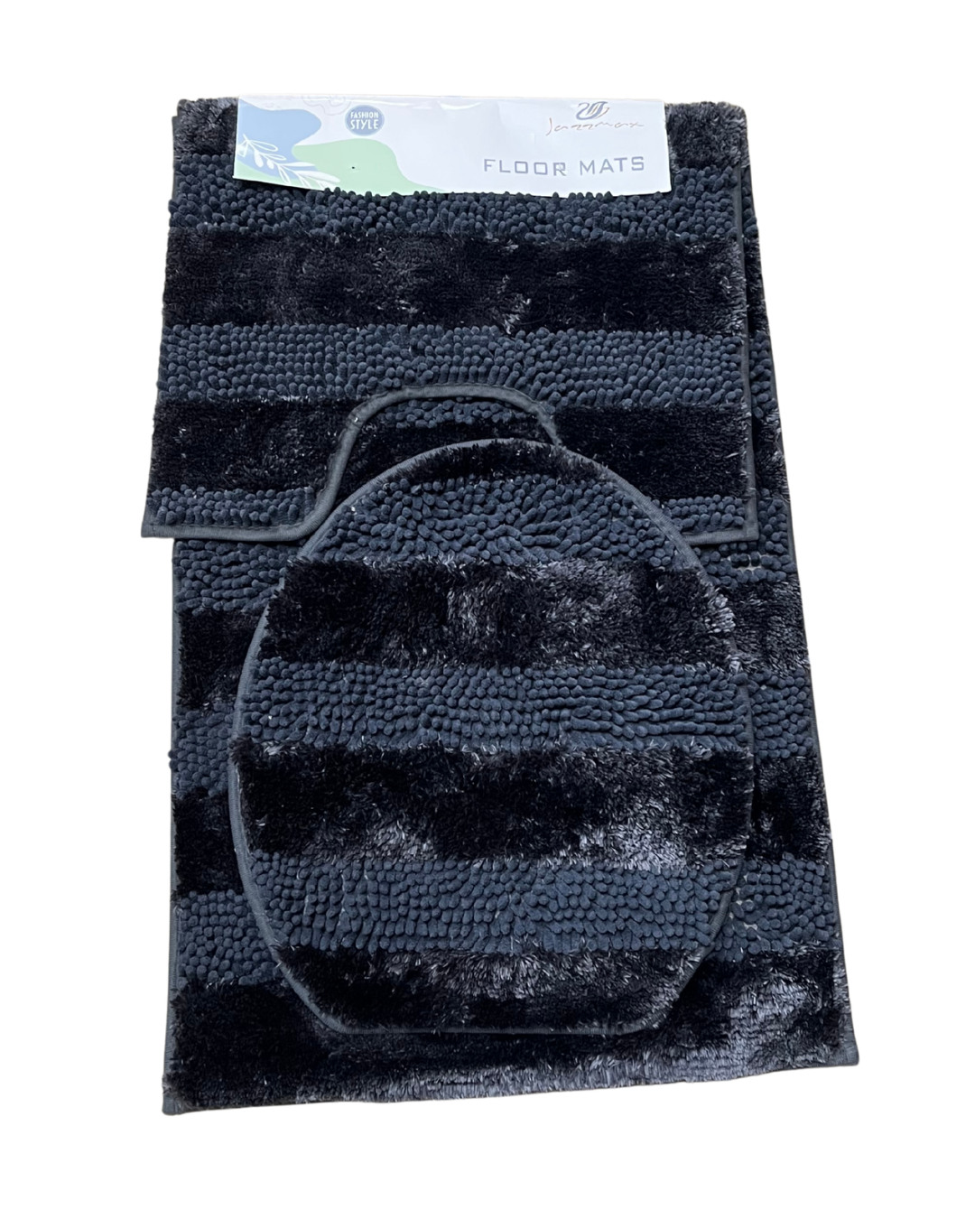 3-Piece Alternating Chenille & Shag Striped Bathroom Set - Image 2