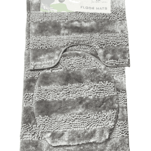 3-Piece Alternating Chenille & Shag Striped Bathroom Set