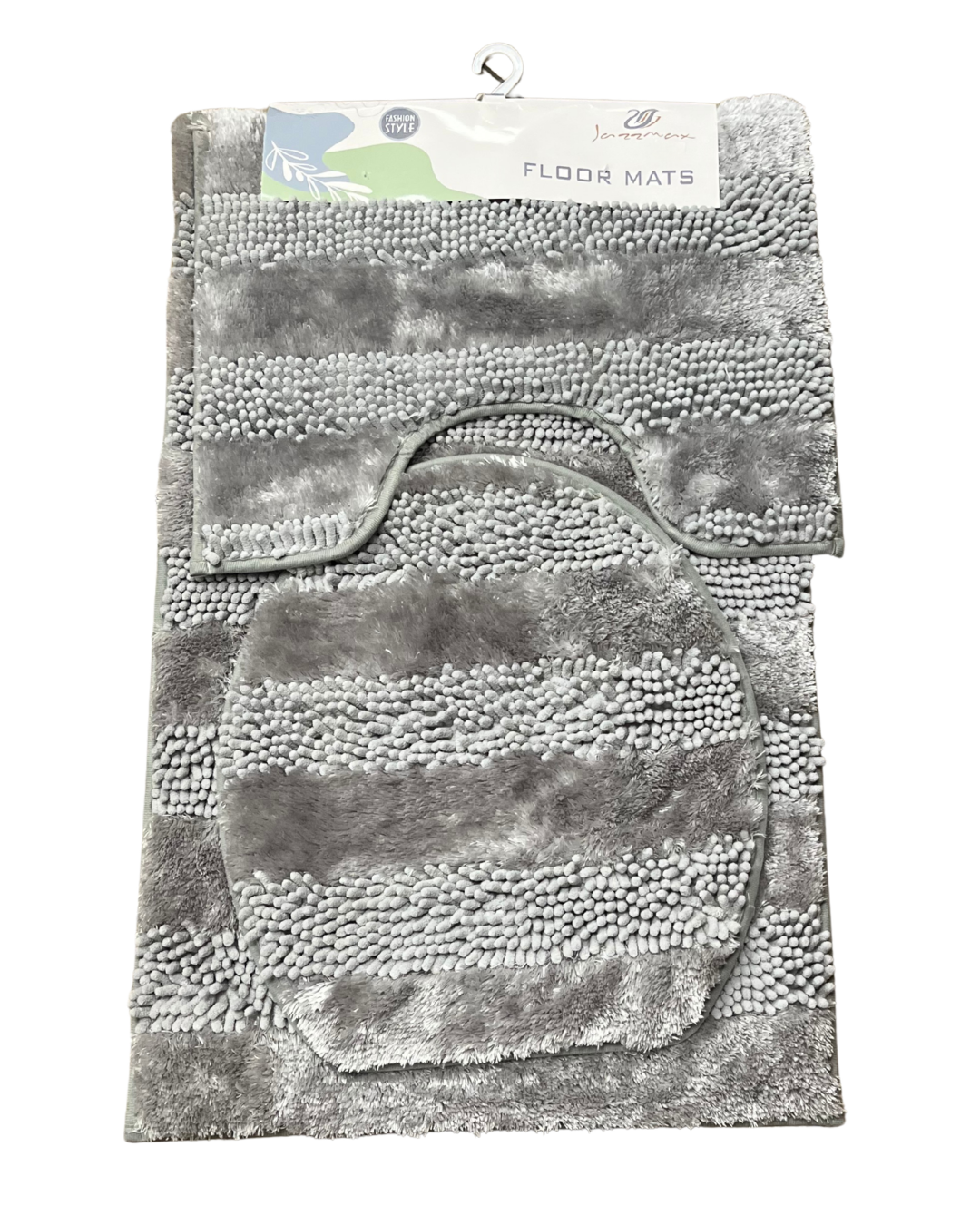 3-Piece Alternating Chenille & Shag Striped Bathroom Set