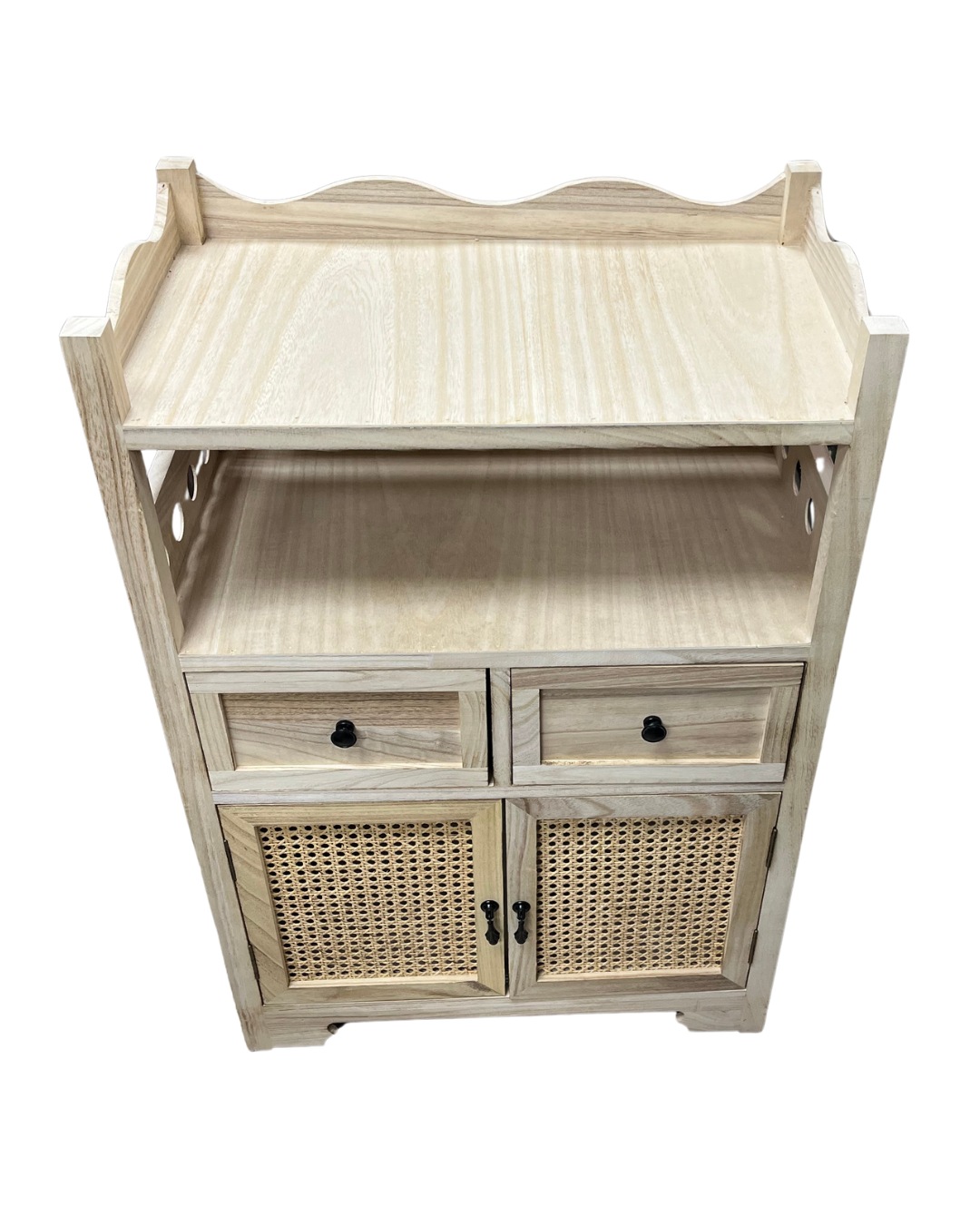 Rustic Rattan Webbing Solid Wood Storage Cabinet