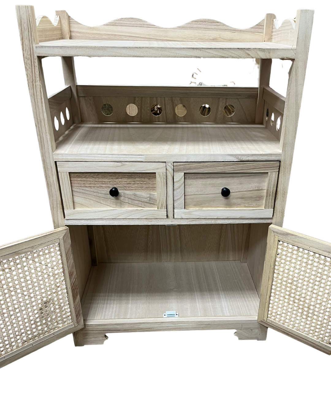 Rustic Rattan Webbing Solid Wood Storage Cabinet - Image 3