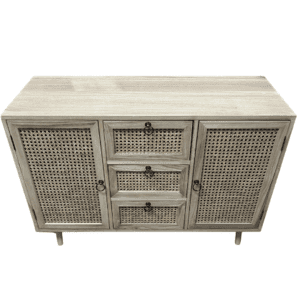 Boho Rattan Webbing 2-Door 3-Drawer Storage Cabinet