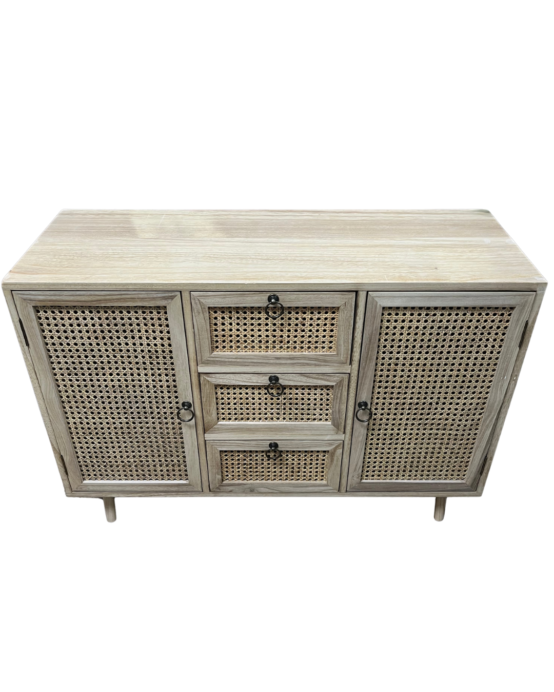 Boho Rattan Webbing 2-Door 3-Drawer Storage Cabinet