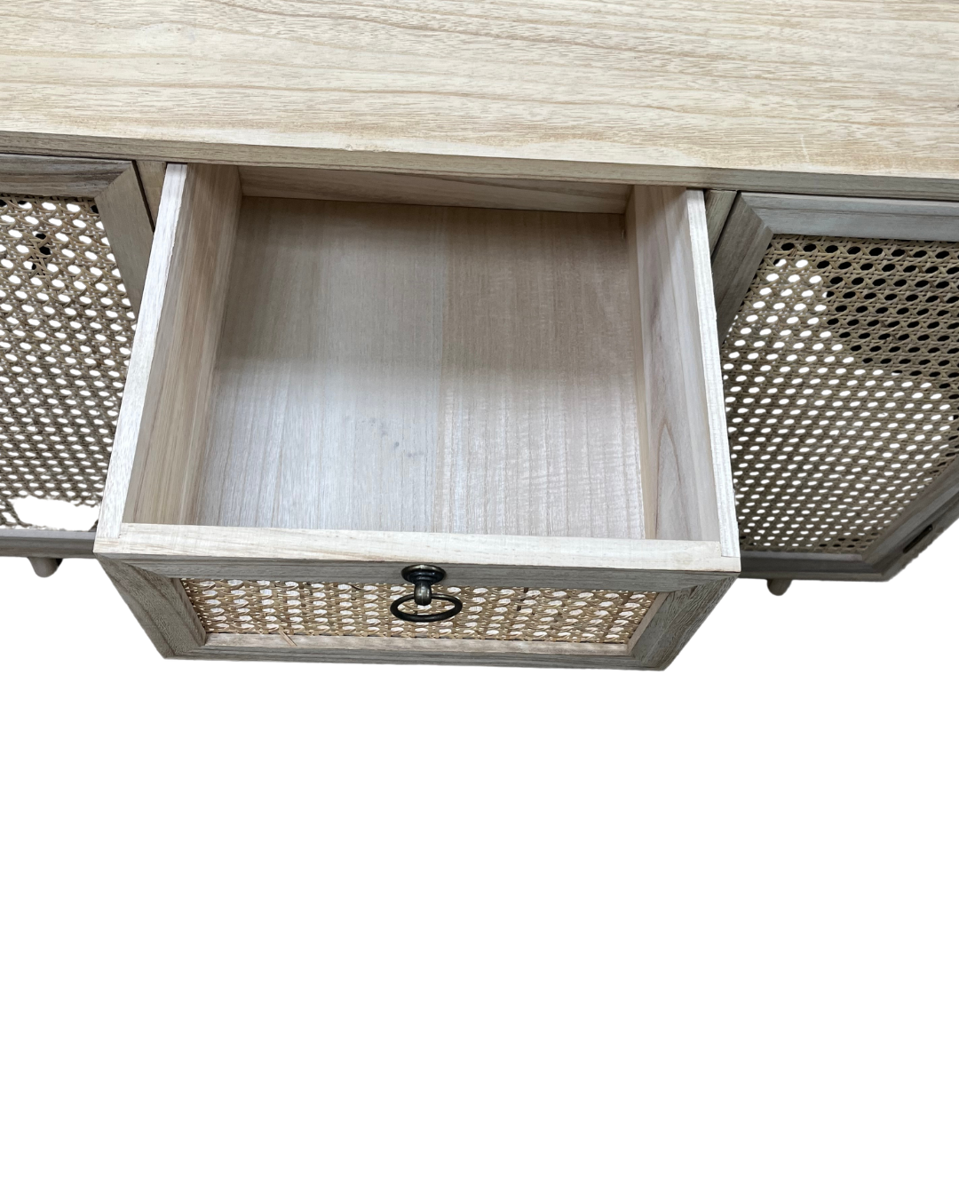 Boho Rattan Webbing 2-Door 3-Drawer Storage Cabinet - Image 4