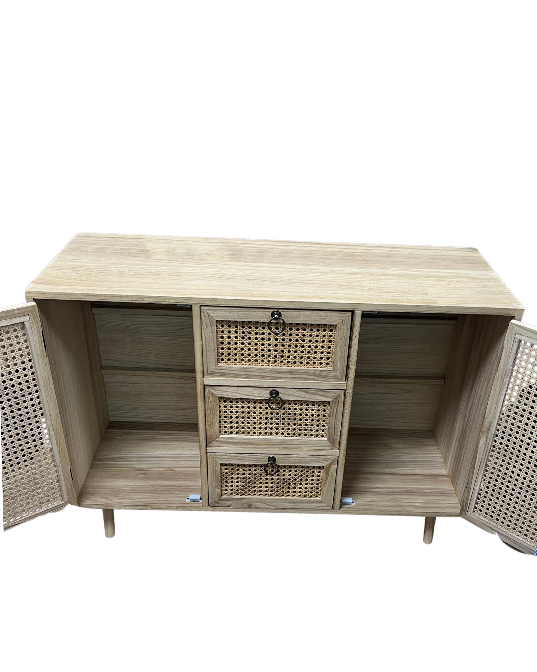 Boho Rattan Webbing 2-Door 3-Drawer Storage Cabinet - Image 2