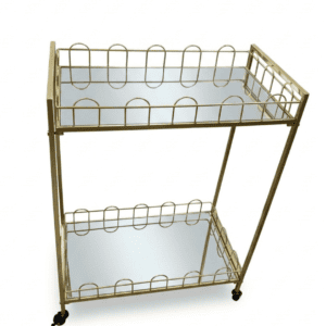 2-Tier Gold Mirrored Rolling Bar Cart