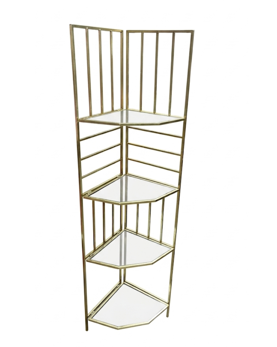 4-Tier Modern Gold Metal Corner Shelf with Glass Tiers