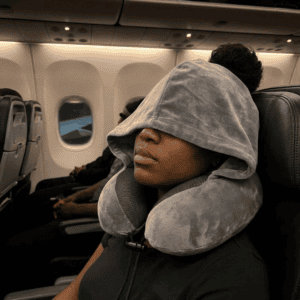 Hooded Memory Foam Travel Neck Pillow with Adjustable Drawstrings